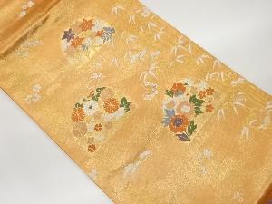 松竹梅に草花・亀甲・蝶模様織出し名古屋帯